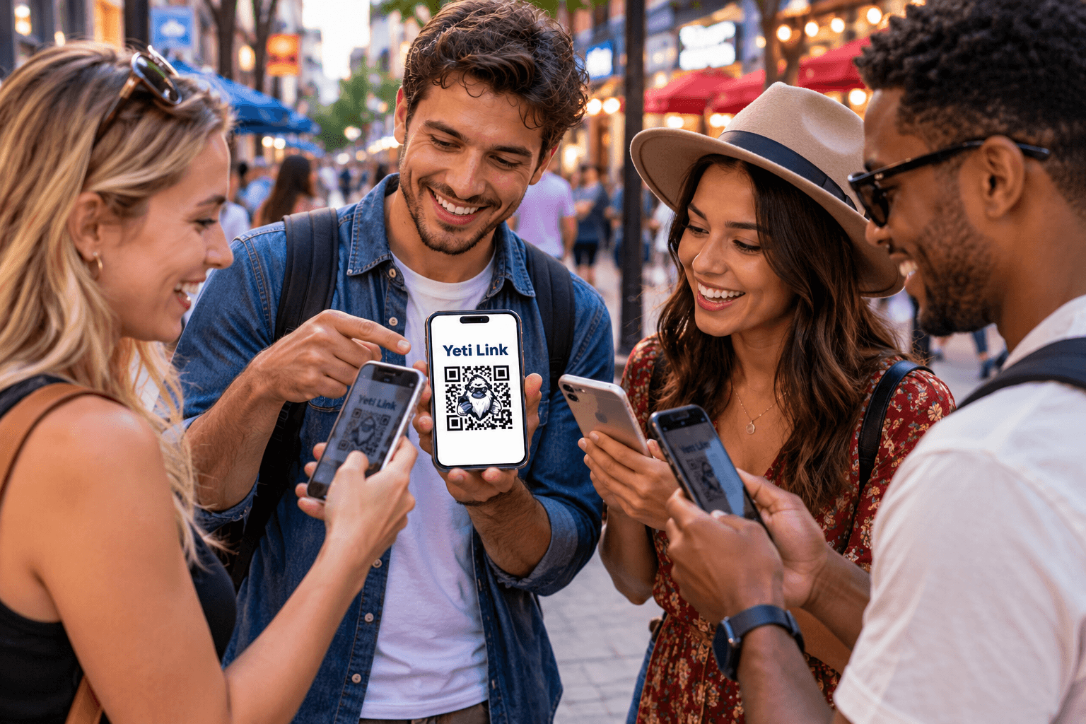 image shows group of friends using Yeti Link to find a restaurant